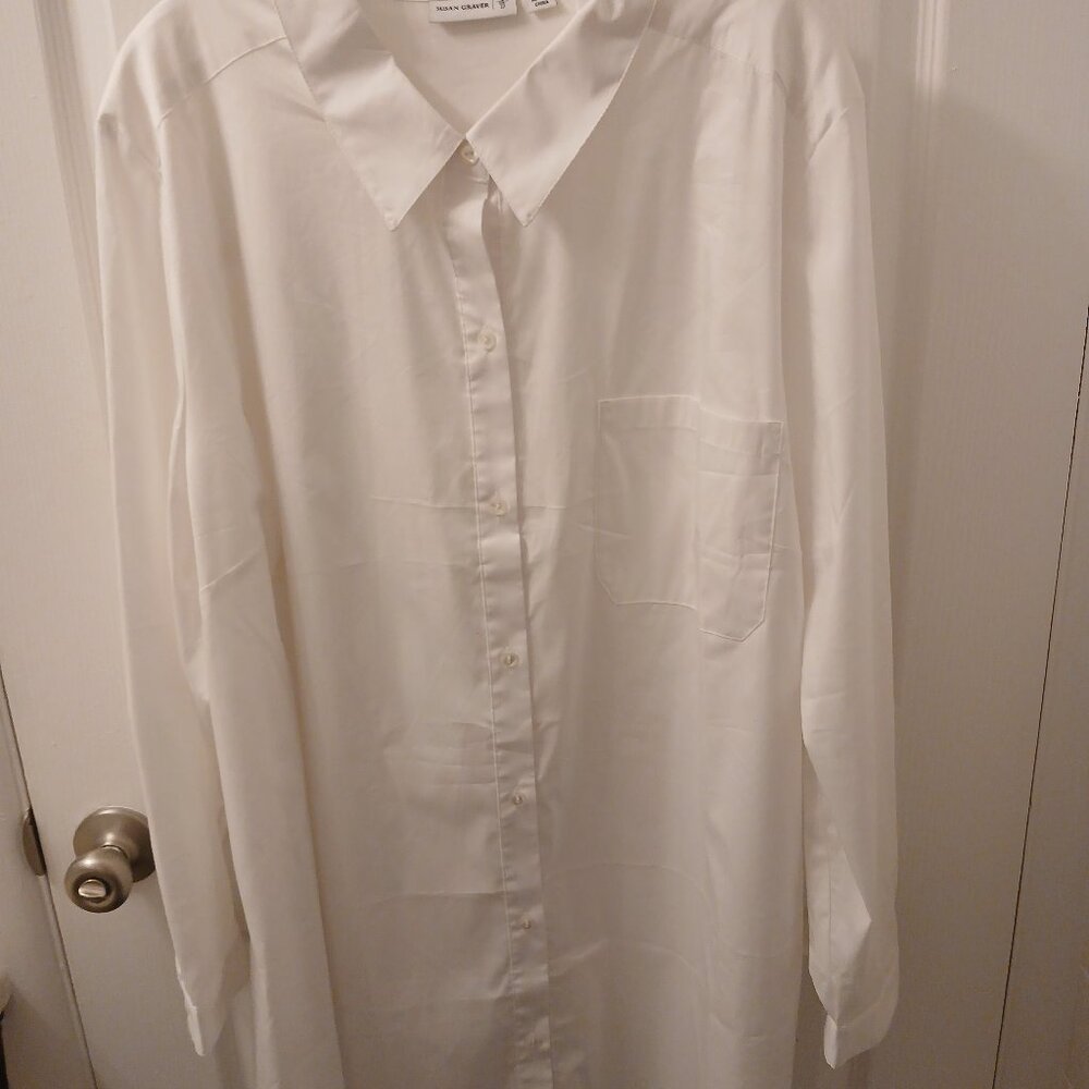 Susan Graver Stretch Cotton Long Sleeve Button Front Big Shirt